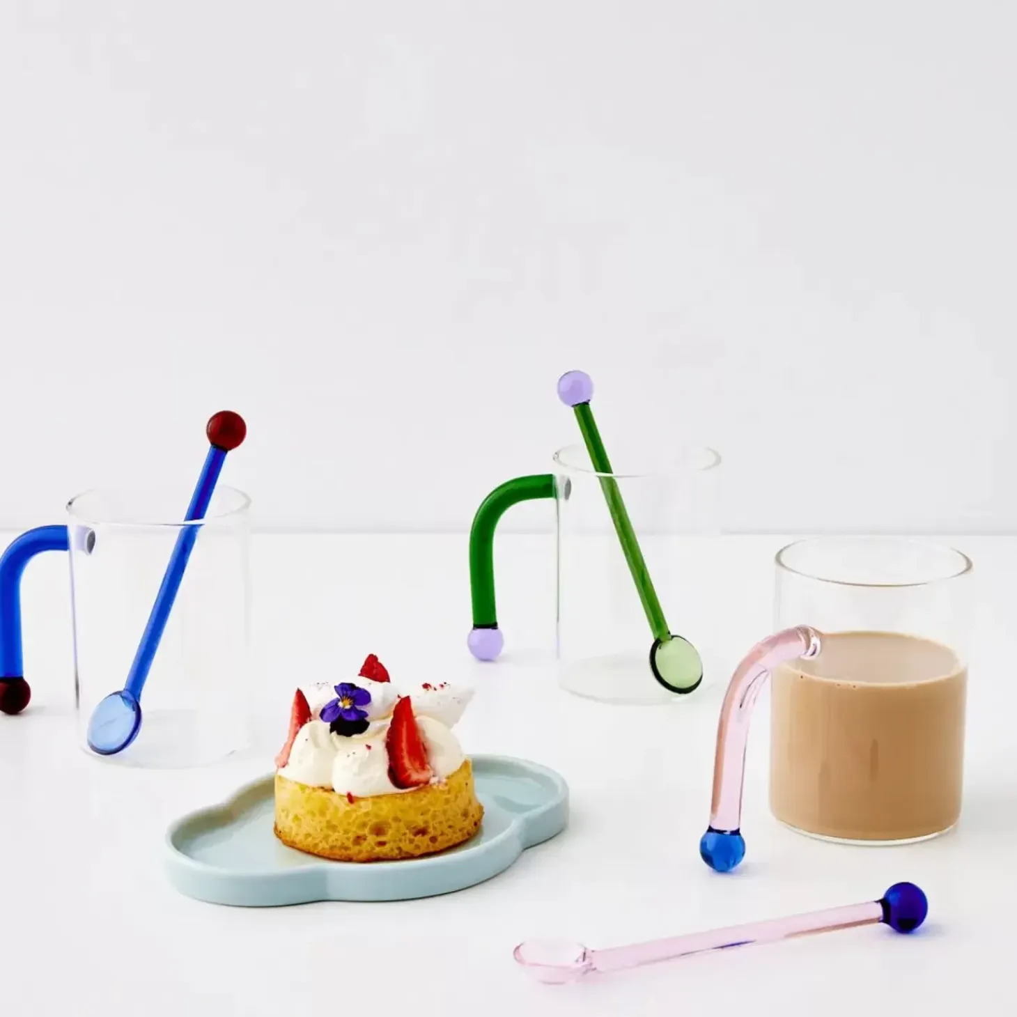 Bauhaus Glass Tumbler & Stirrer Blue