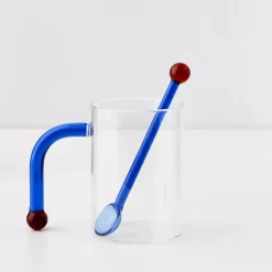 Bauhaus Glass Tumbler & Stirrer Blue