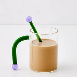 Bauhaus Glass Tumbler & Stirrer Green