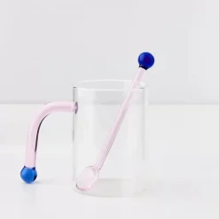 Bauhaus Glass Tumbler & Stirrer Pink
