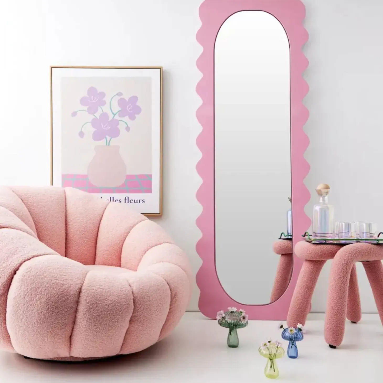 Berber Stool Boucle Pink