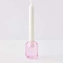 Briolette Crystal Taper Candle Holder Pink