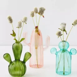 Cactus Small Coloured Glass Vase Green