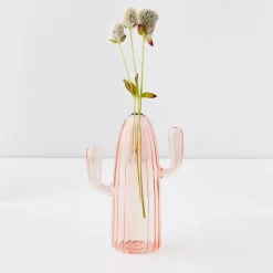 Cactus Tall Coloured Glass Vase Pink