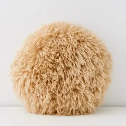 Carmela Faux Fur Circular Accent Cushion Tan