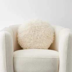 Carmela Faux Fur Circular Accent Cushion Ivory