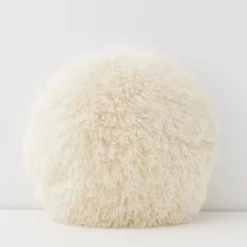 Carmela Faux Fur Circular Accent Cushion Ivory