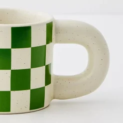 Checkerboard Ceramic Mug Green