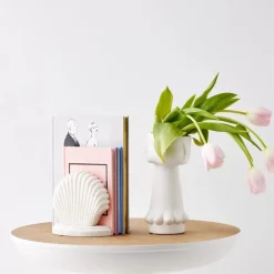 Clam Marble Bookends White