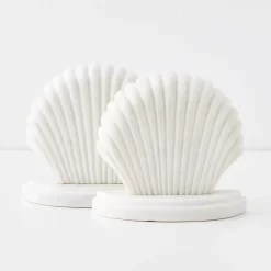 Clam Marble Bookends White