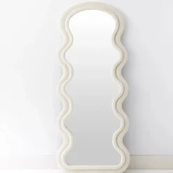 Curvy Wavy Velvet Full Length Mirror Off White