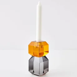 Edgy Crystal Taper Candle Holder Amber Smoke