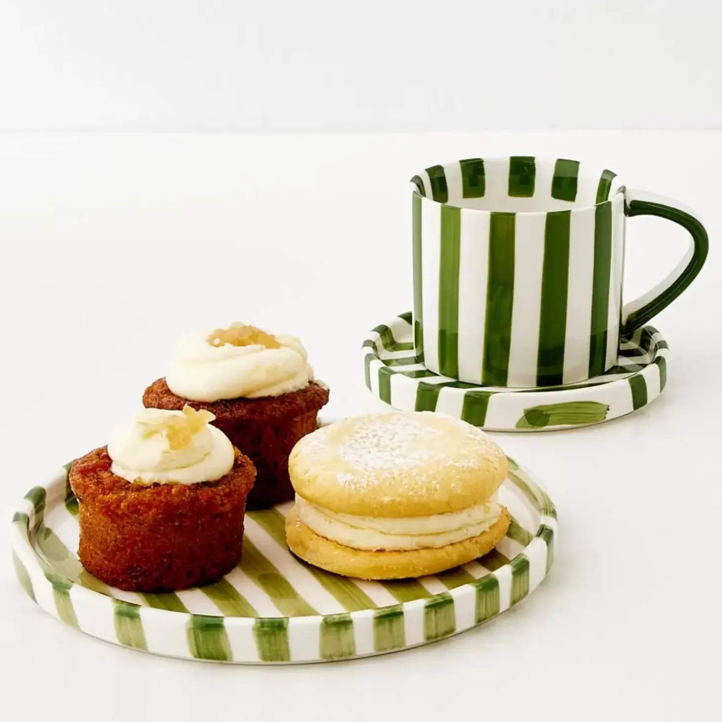 Hand Painted Coffee Cup And Plate Green