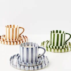 Hand Painted Coffee Cup And Plate Green