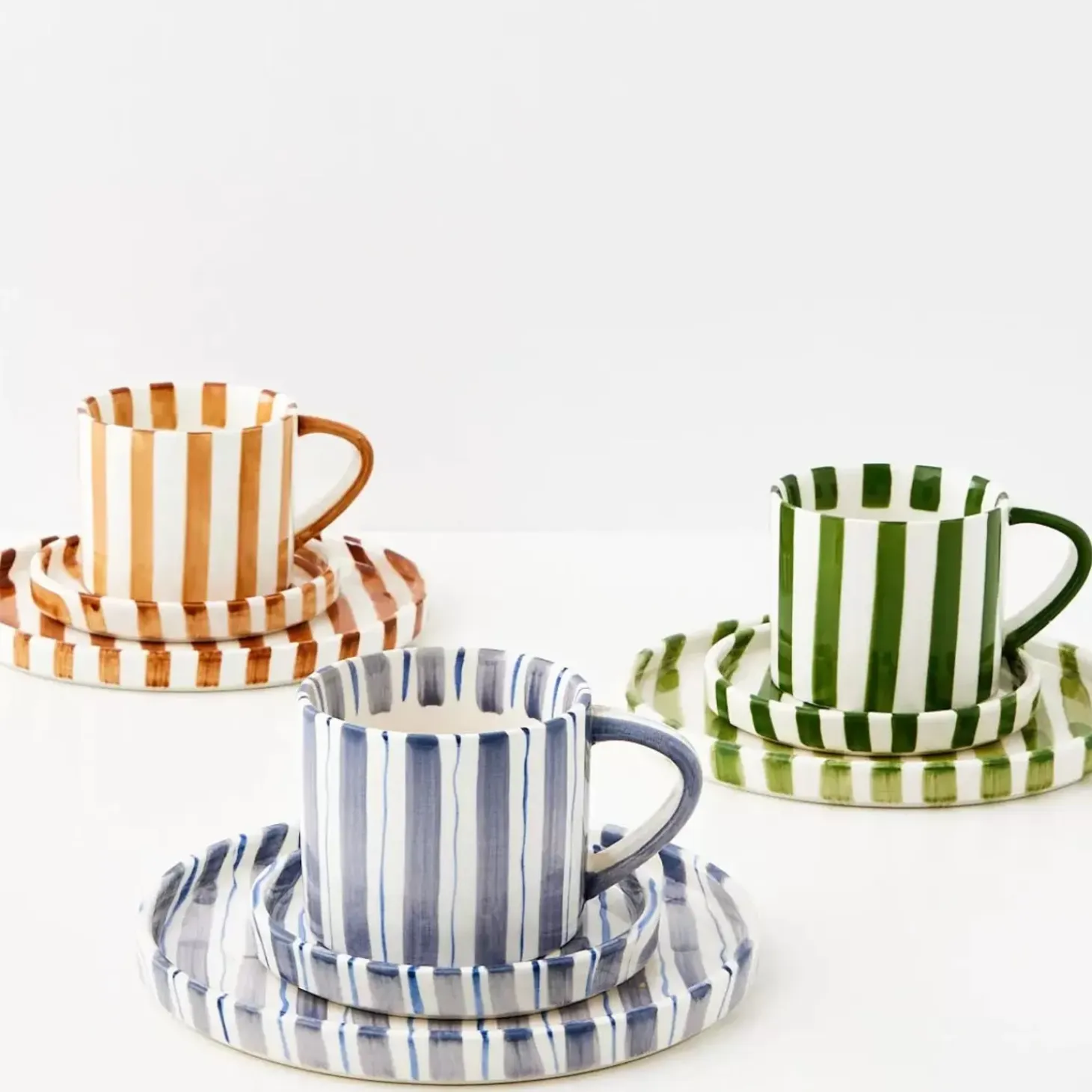 Hand Painted Coffee Cup And Plate Green