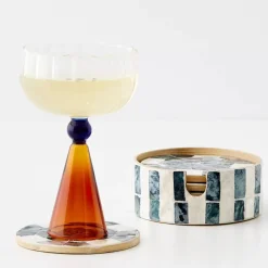 Inlay Coaster Set Of 6 Teal/Ivory