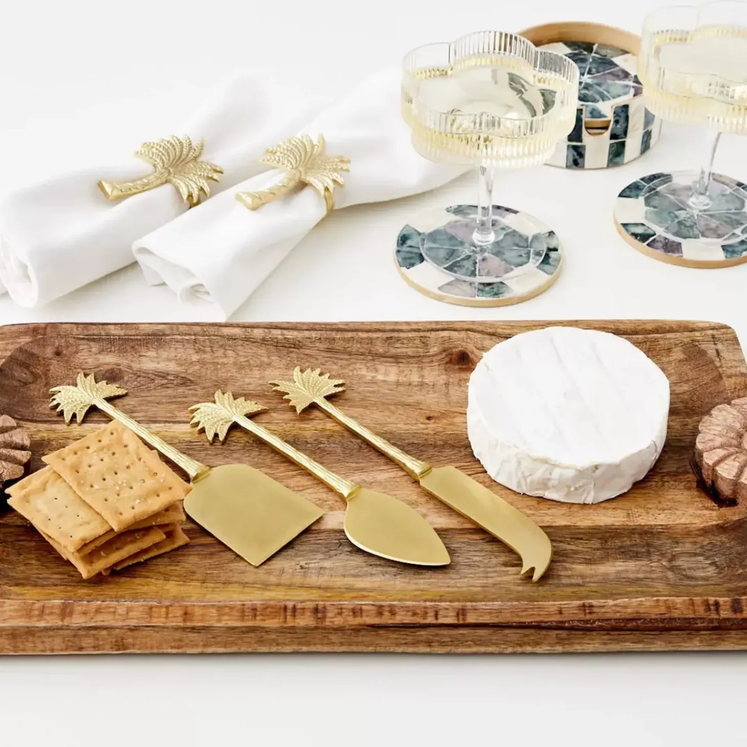 Inlay Coaster Set Of 6 Teal/Ivory