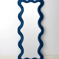 Kinked Wavy Velvet Full Length Mirror Blue