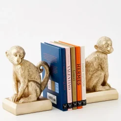Monkey Resin Bookend Duo Gold