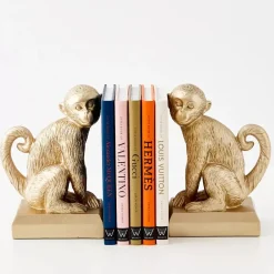 Monkey Resin Bookend Duo Gold