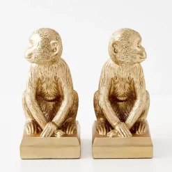 Monkey Resin Bookend Duo Gold