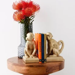 Monkey Resin Bookend Duo Gold