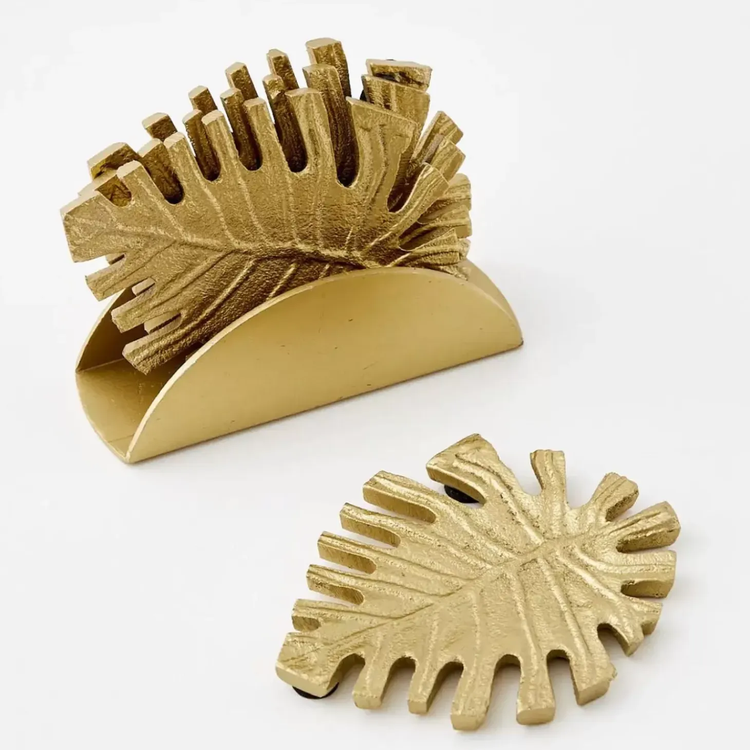 Monstera Metal Coaster Set Gold