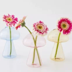 Mushroom Bud Glass Vase Blue