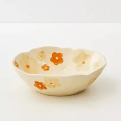 Painted Blooms Ceramic Bowl Orange