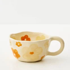 Painted Blooms Ceramic Mug Orange