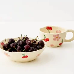 Painted Cherry Ceramic Bowl Red