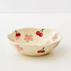 Painted Cherry Ceramic Bowl Red