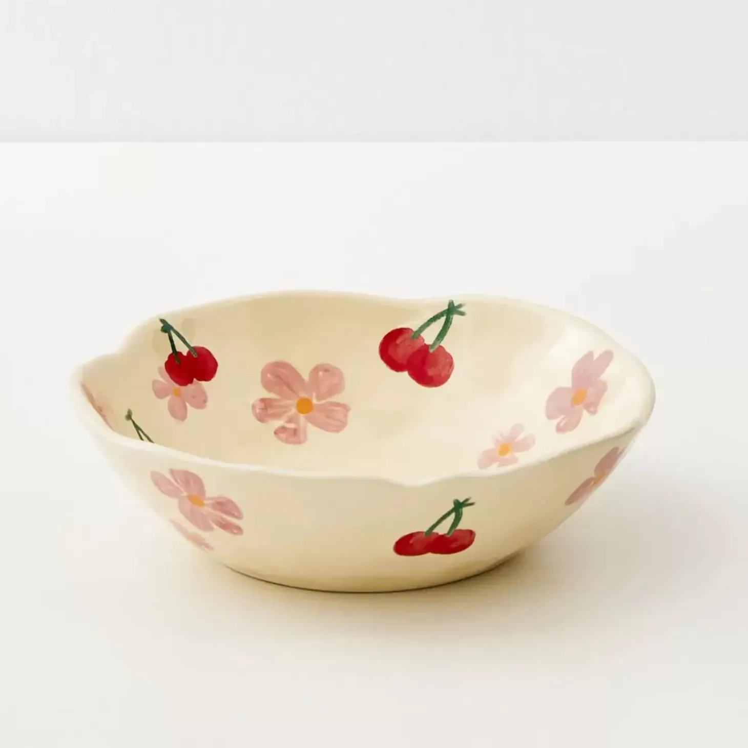 Painted Cherry Ceramic Bowl Red