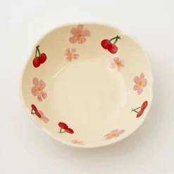 Painted Cherry Ceramic Bowl Red