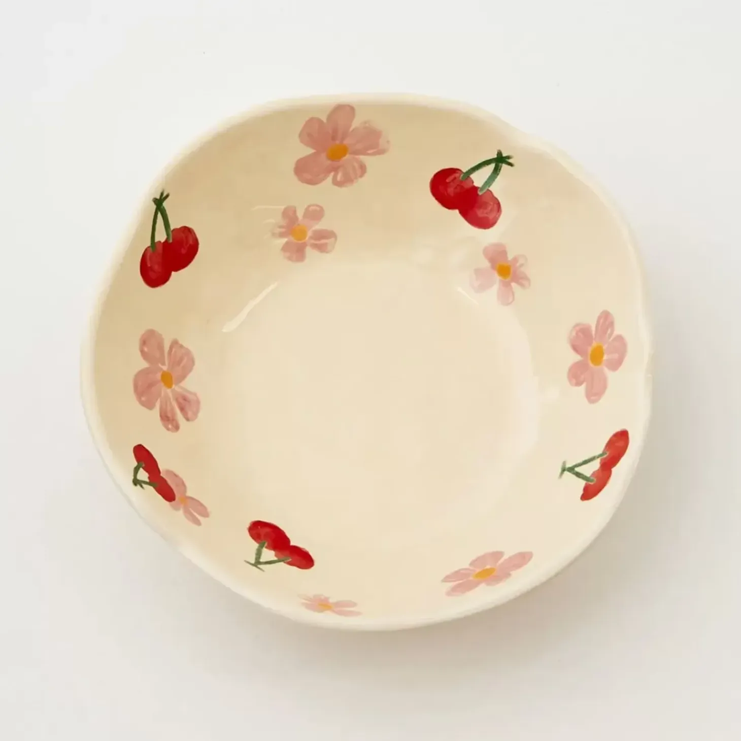 Painted Cherry Ceramic Bowl Red