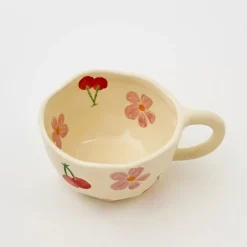 Painted Cherry Ceramic Mug Red
