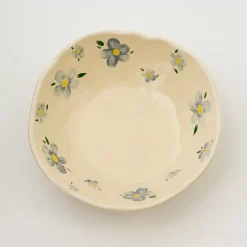 Painted Daisy Ceramic Bowl Blue