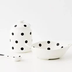 Polka Dot Ceramic Canister White