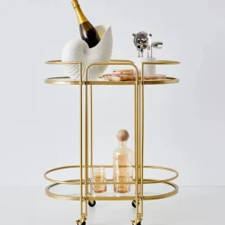 Retro Two-Tier Metal Bar Cart Gold