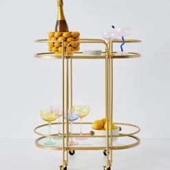 Retro Two-Tier Metal Bar Cart Gold