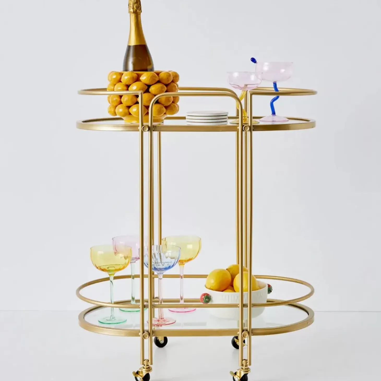 Retro Two-Tier Metal Bar Cart Gold