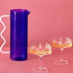 Ribbed Glass Jug Blue