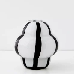 Ribboned Coloured Glass Vase White/Black