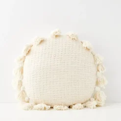 Round Tassel Cushion With Insert White