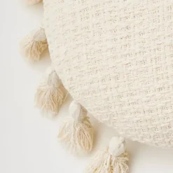 Round Tassel Cushion With Insert White