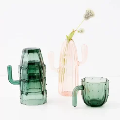Saguaro Cactus Glass Set Of 4 Green