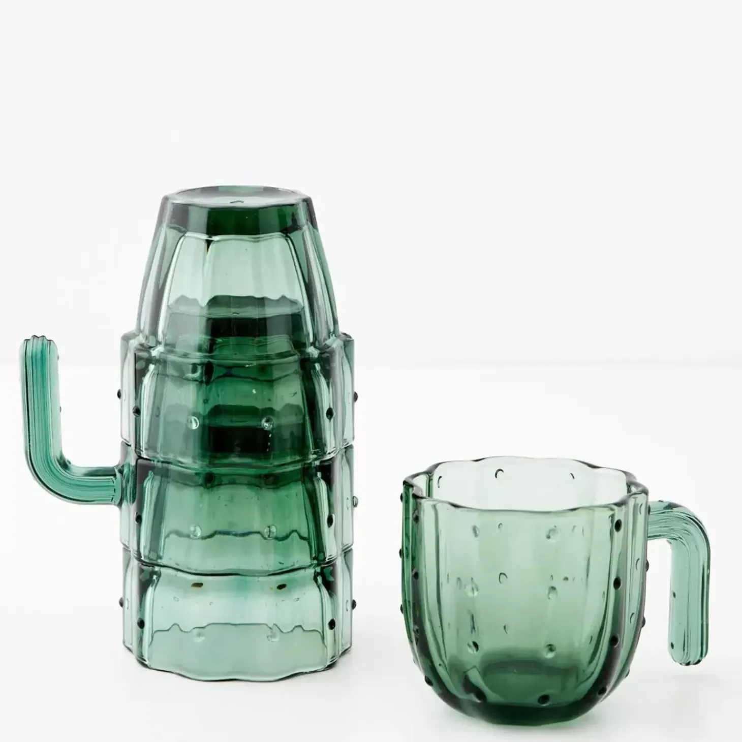 Saguaro Cactus Glass Set Of 4 Green