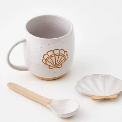 Seashell Ceramic Mug & Spoon Set