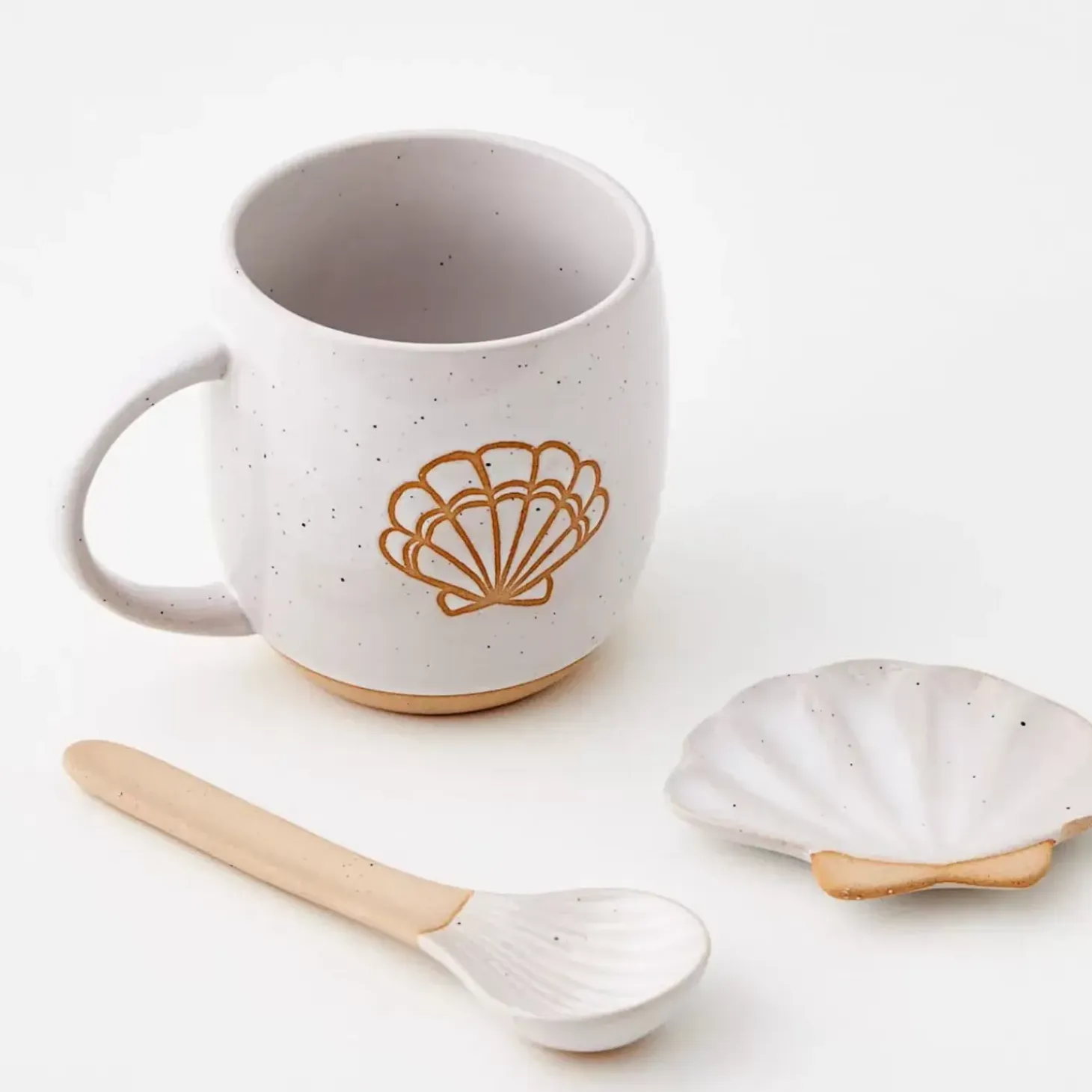 Seashell Ceramic Mug & Spoon Set