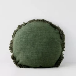 Shaggy Round Cotton Cushion With Insert Green